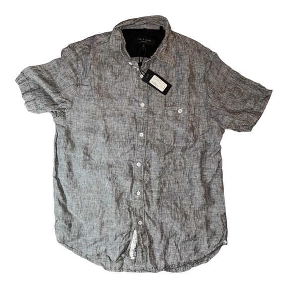 🔥 $195 rag & bone New York Gus S/S Linen Button Down Shirt Black / Grey Sz S 🔥 - Picture 5 of 11